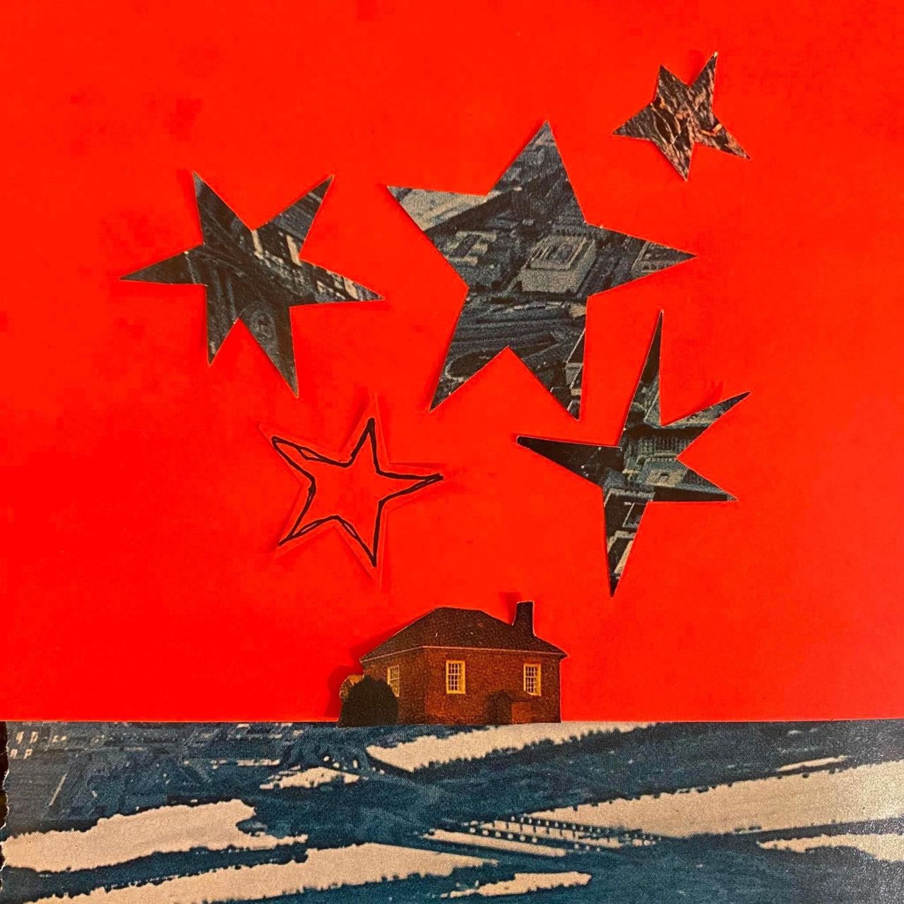 Single cover art for Flight Path by The Tullamarines featuring paper-cut stars over a house against a bold red background.